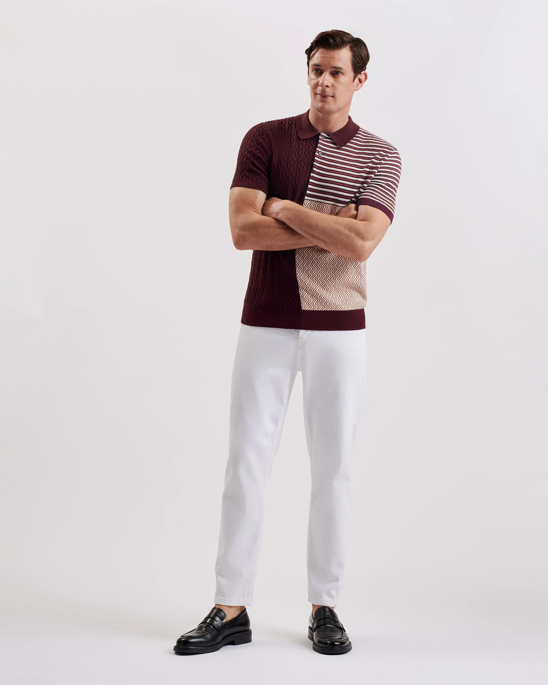 Minsta Ss Regular Multi Stitch Button Polo Maroon