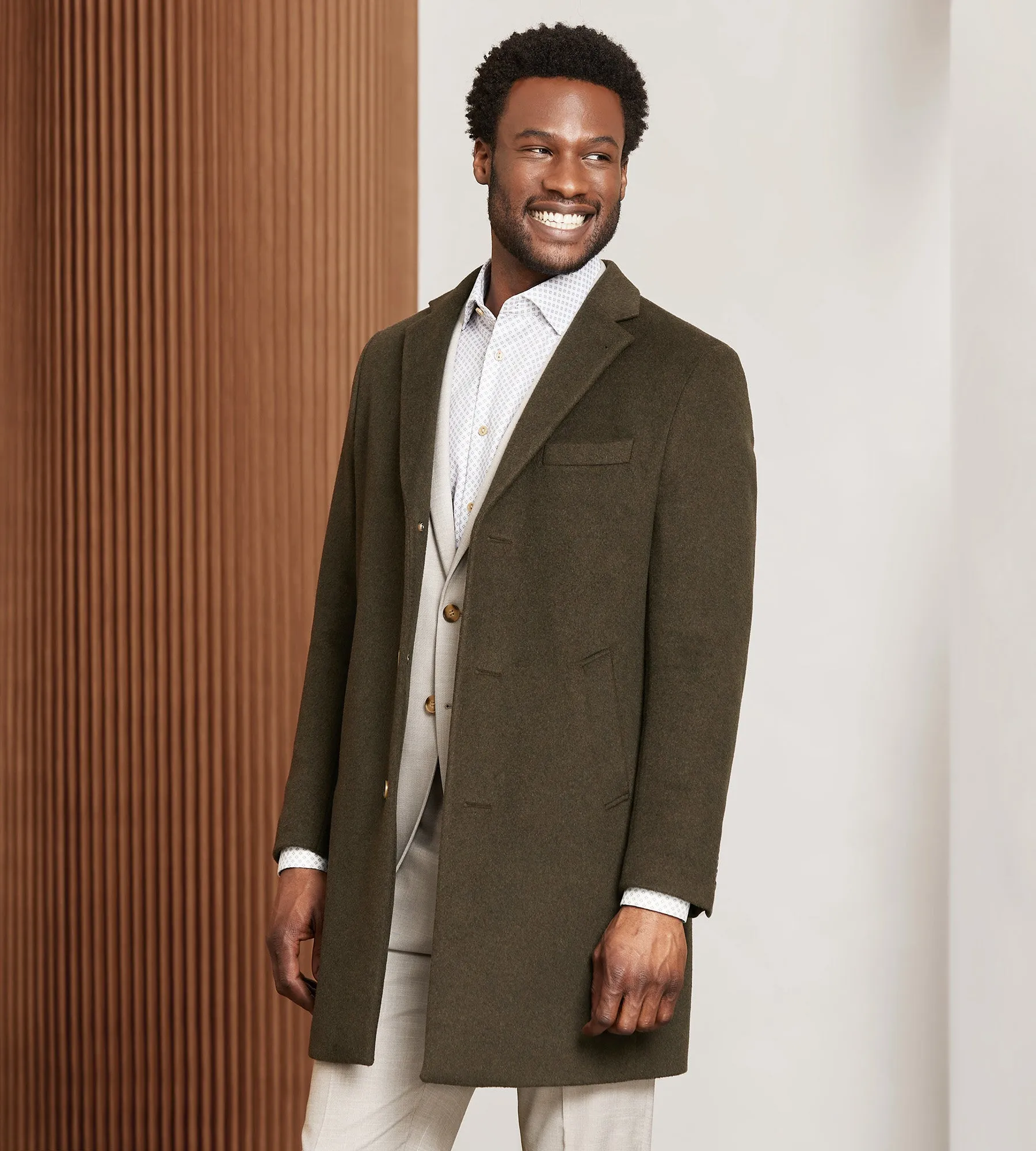 Modern Fit Water-Resistant Long Wool Coat