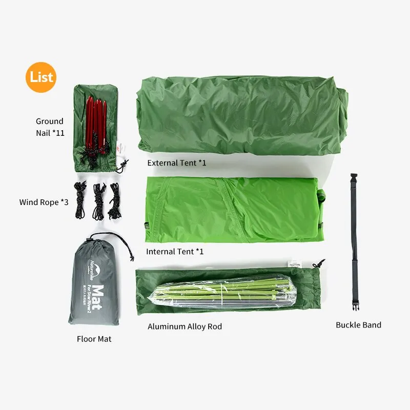 Naturehike Upgraded Star River - 2 Person Ultralight Tent - 20D Silicone, Waterproof Snow Skirt, Free Mat Included