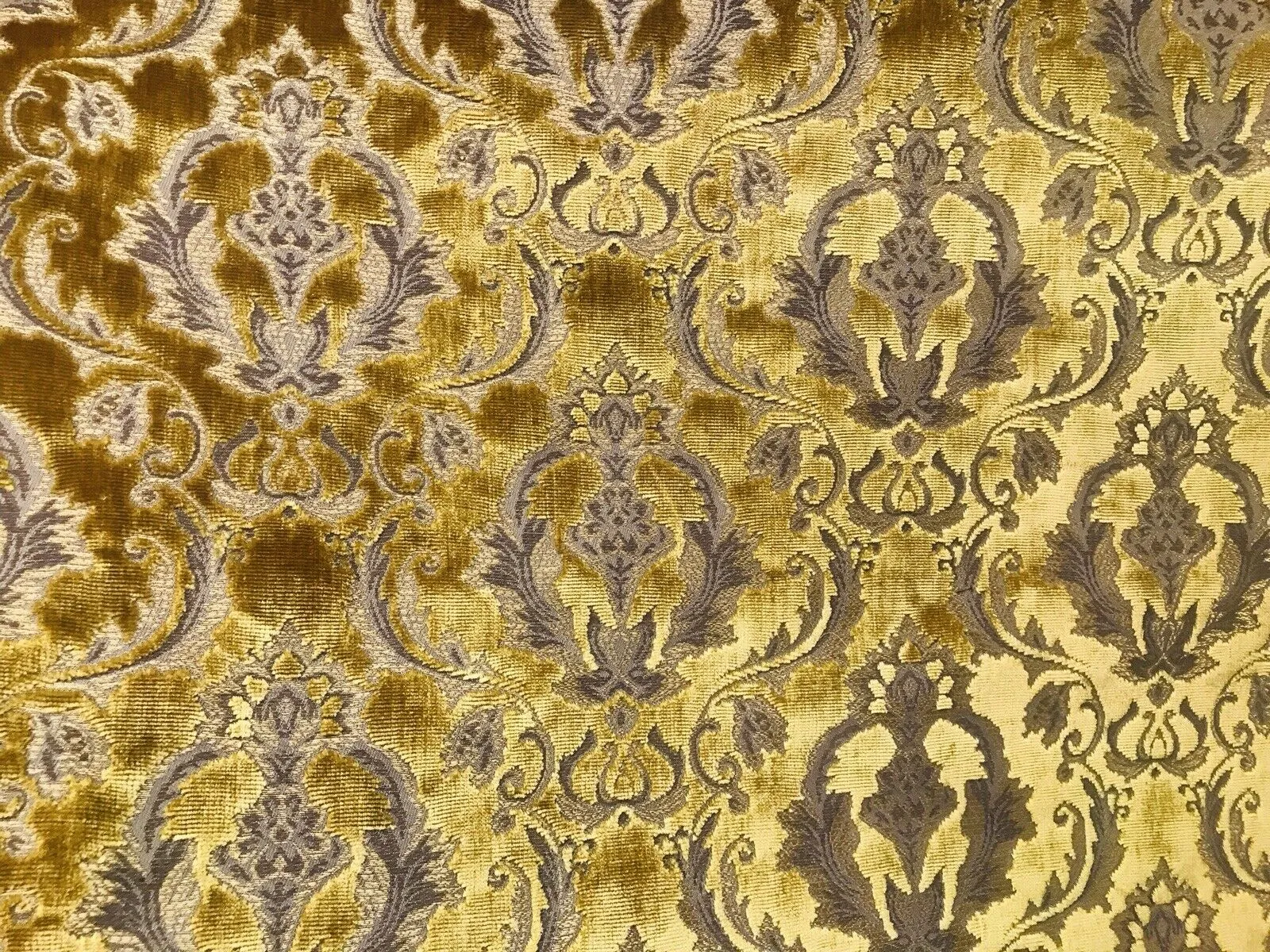 NEW Queen Estel Novelty Designer Italian Burnout Medallion Velvet Fabric - Upholstery- BTY Gold