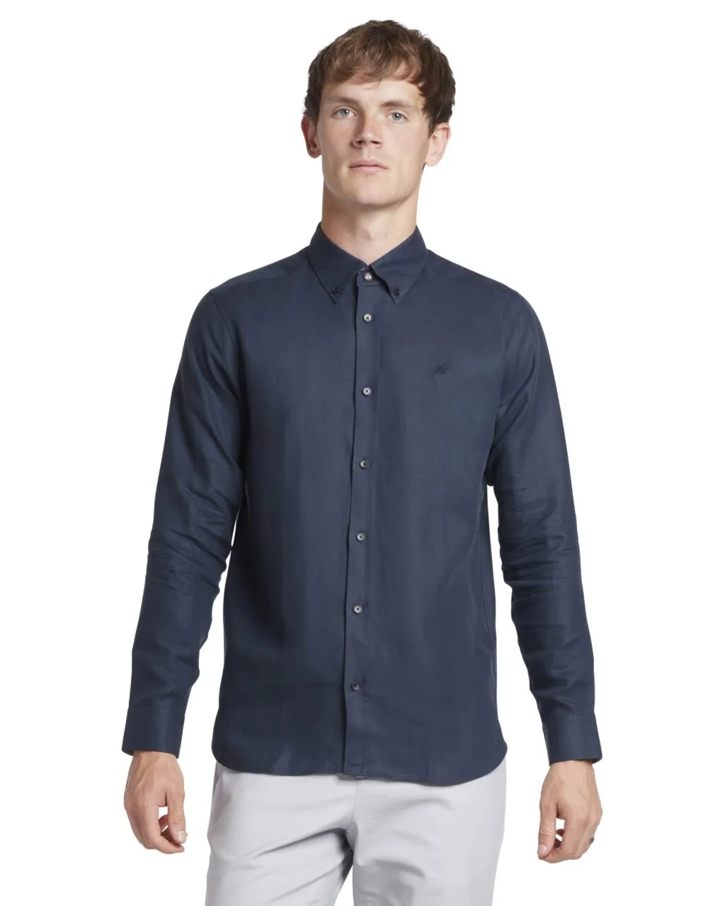 Ognon Long Sleeve Cotton Lyocell Script Shirt Navy