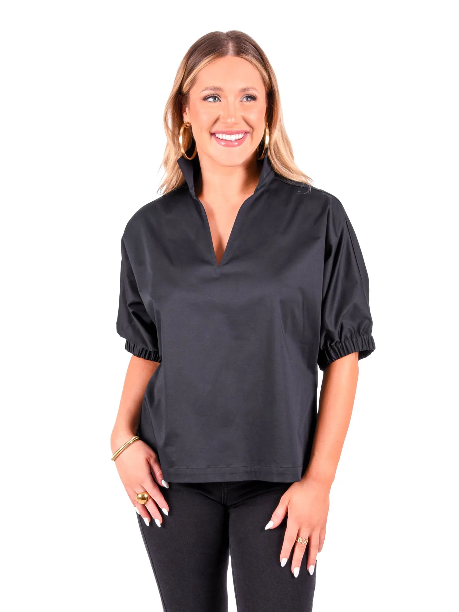 Poppy Top - Black Cotton Poplin