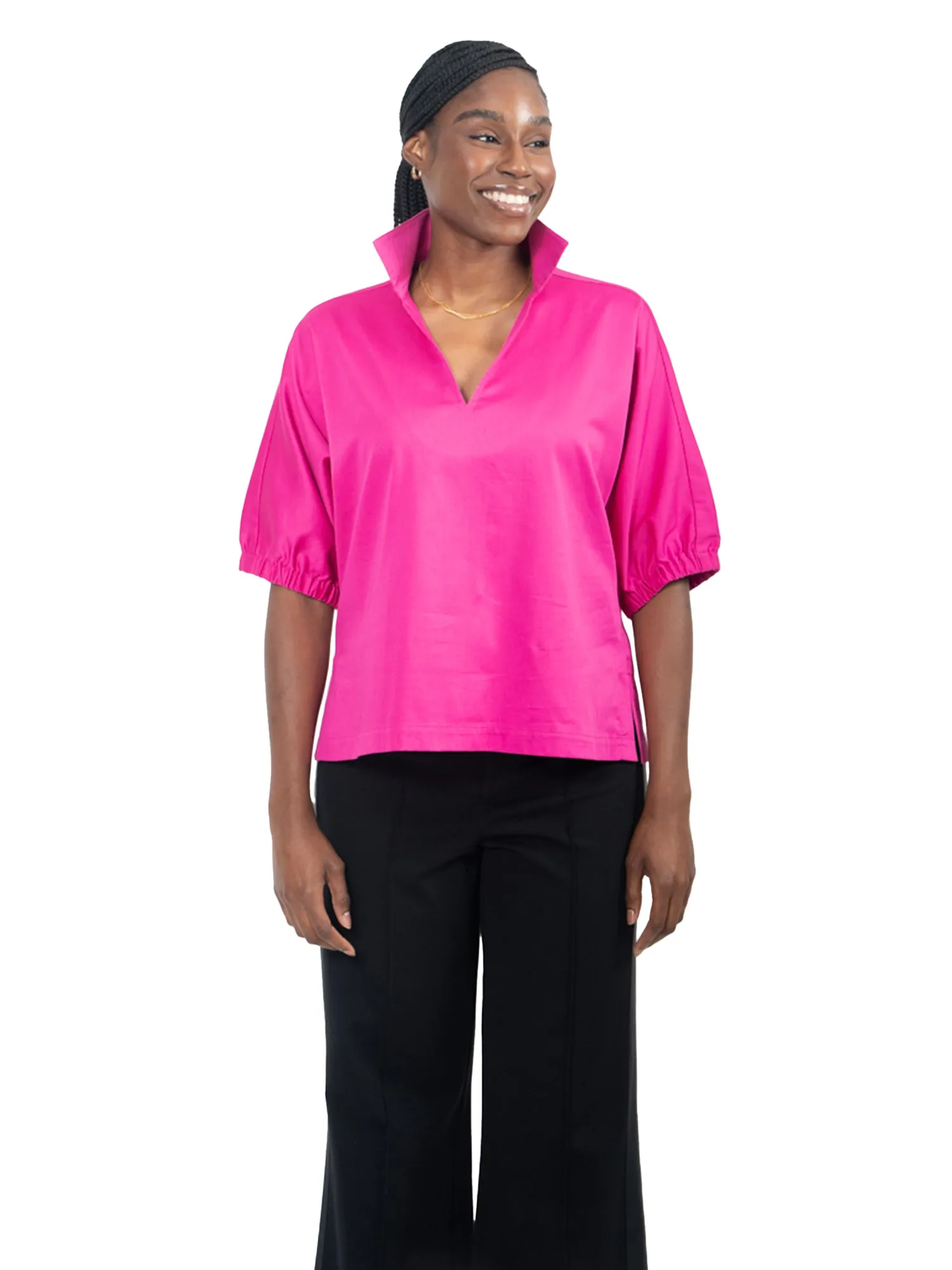 Poppy Top - Fuchsia Fedora Cotton Poplin