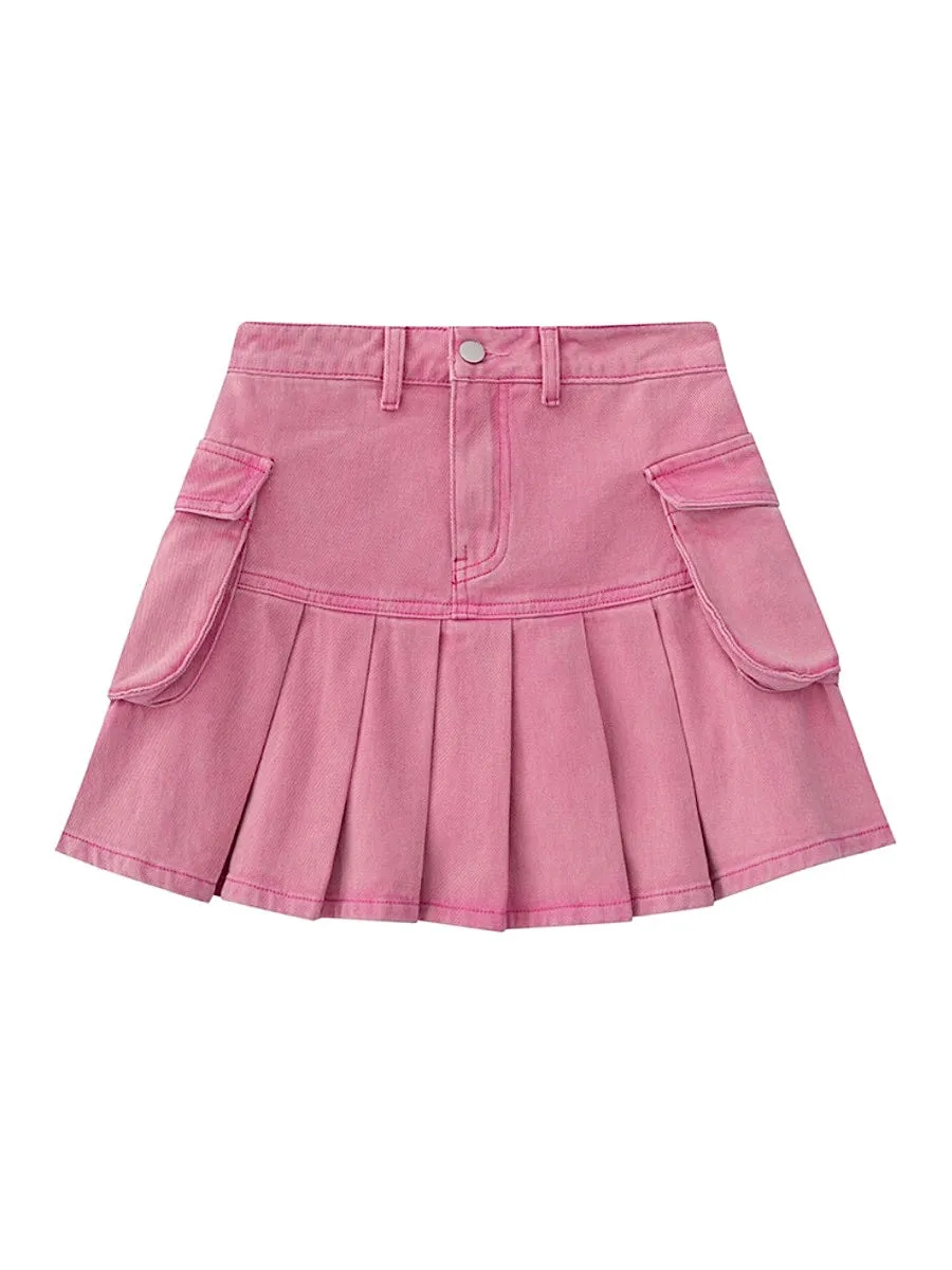 Retro Tooling Denim Pleated Skirts