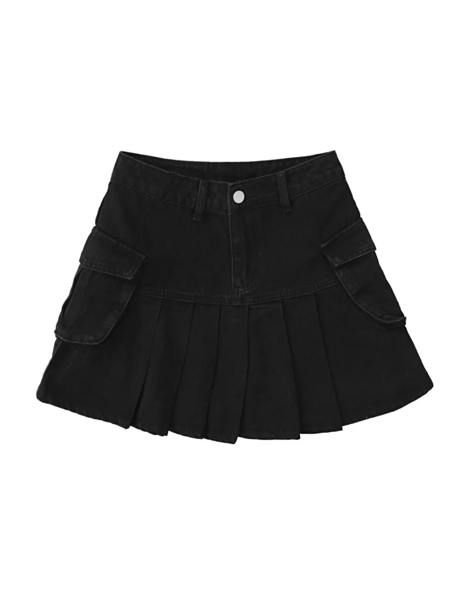 Retro Tooling Denim Pleated Skirts