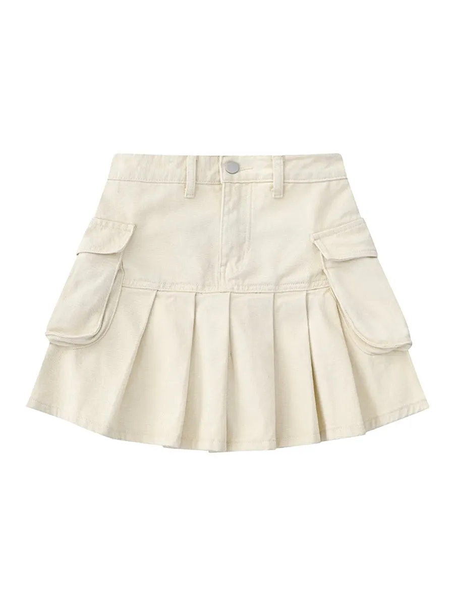 Retro Tooling Denim Pleated Skirts