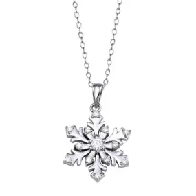 Rhodium Plated 925 Sterling Silver Snow Flakes CZ Necklace