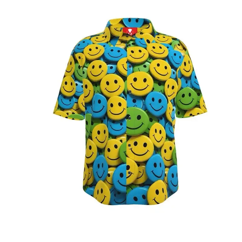 Smiley Face Button Down Short Sleeve Shirt