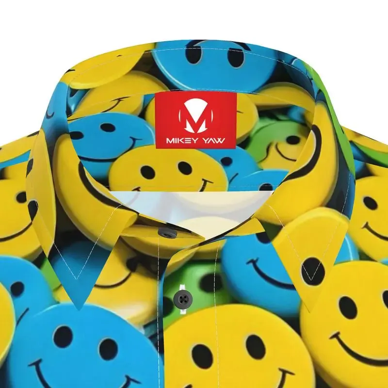 Smiley Face Button Down Short Sleeve Shirt