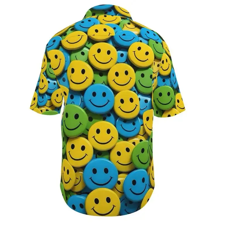 Smiley Face Button Down Short Sleeve Shirt