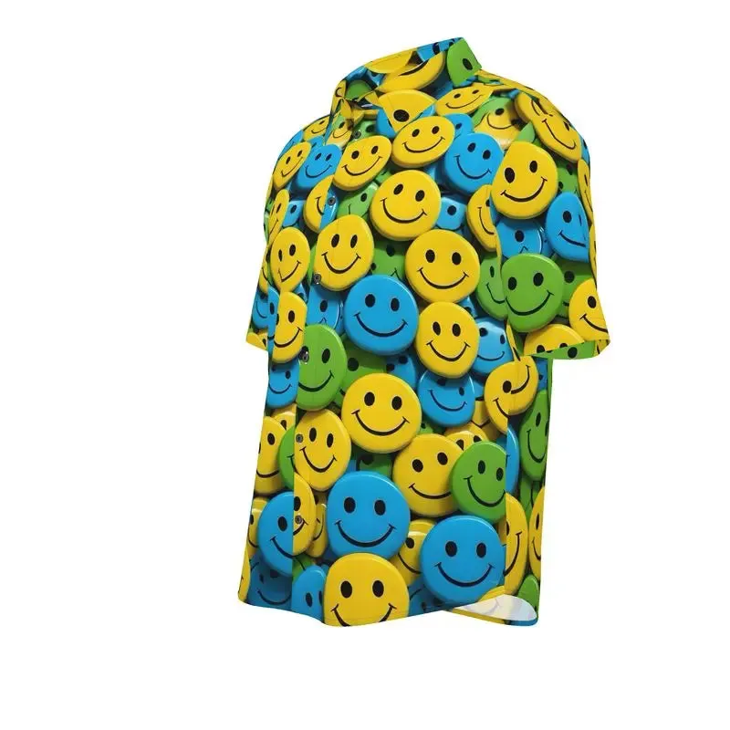 Smiley Face Button Down Short Sleeve Shirt