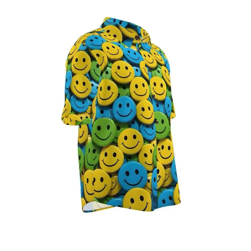 Smiley Face Button Down Short Sleeve Shirt