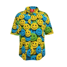 Smiley Face Button Down Short Sleeve Shirt