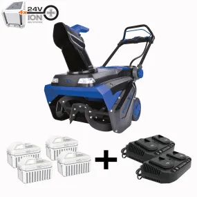 Snow Joe 24V-X4-SB21 96-Volt* MAX IONMAX Cordless Brushless Single-Stage Snow Blower | 21-inch | W/ 4 x 12.0-Ah Batteries   2 x Dual Port Chargers