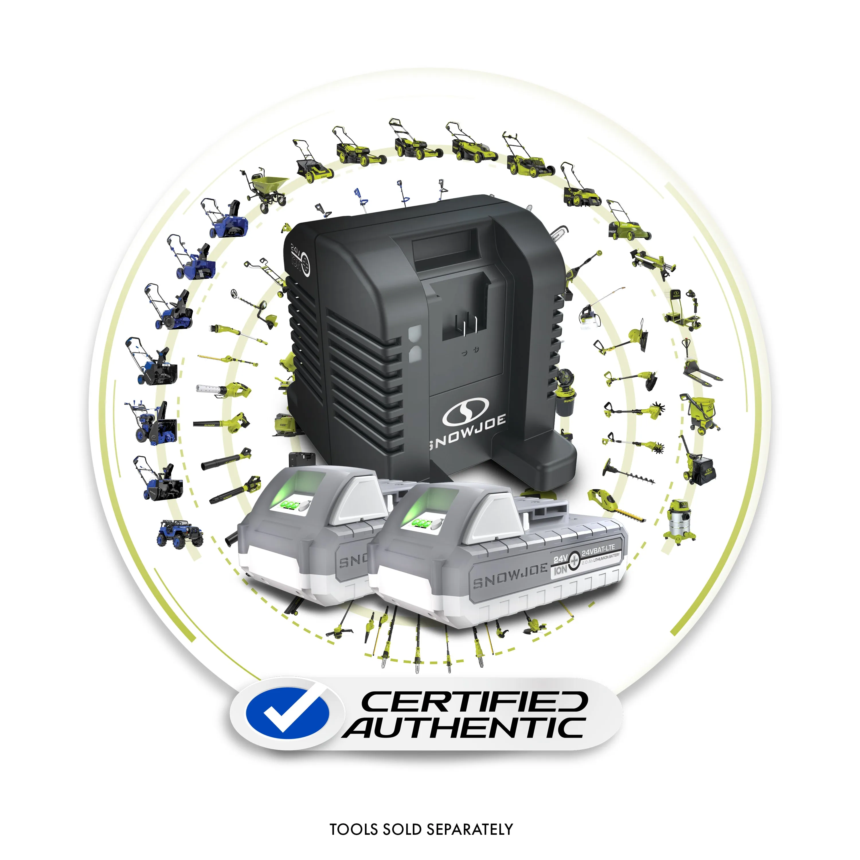 Snow Joe   Sun Joe CERTIFIED AUTHENTIC High Speed Charging Bundle | W/ 2 x 2.0-Ah Batteries