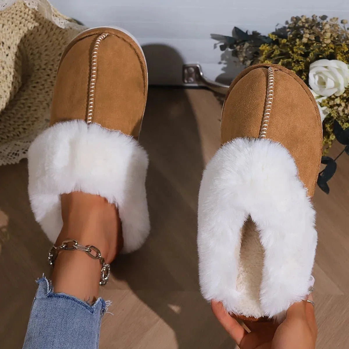 Soft Sole Plush Cotton Slippers - Warm, Cozy, and Stylish for Indoor Comfort