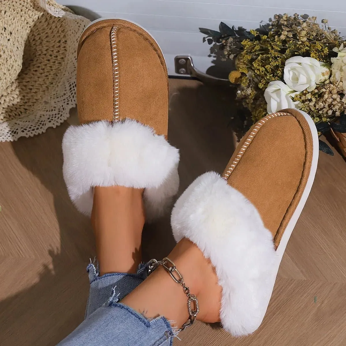 Soft Sole Plush Cotton Slippers - Warm, Cozy, and Stylish for Indoor Comfort