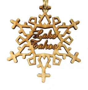 Souvenir Ornament Wood Carved Snowflake Lake Tahoe