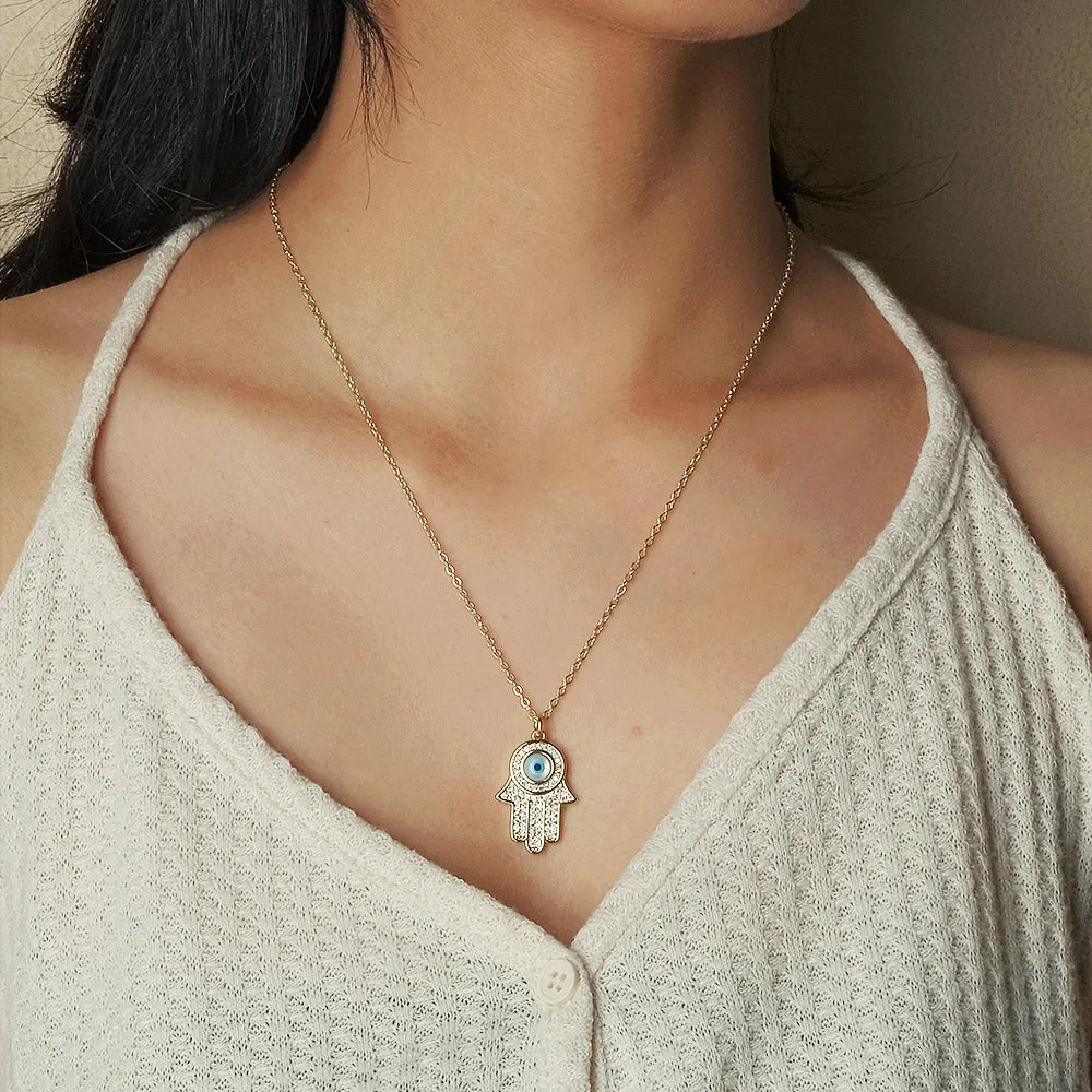 Studded Evil Eye Hamsa Necklace