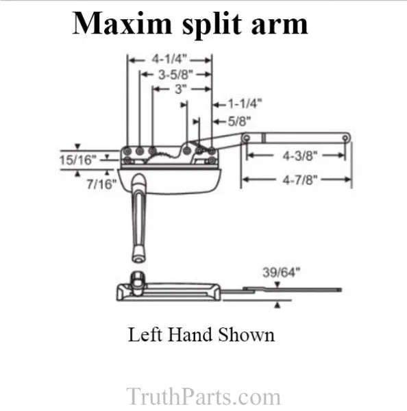 Truth® Maxim 50.50 Dyad Operator, split arm, Sill Mount Left Hand