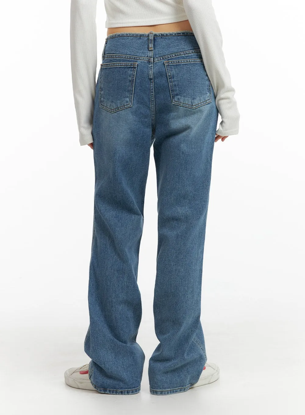 Waist Distressed Flared Jeans IM414