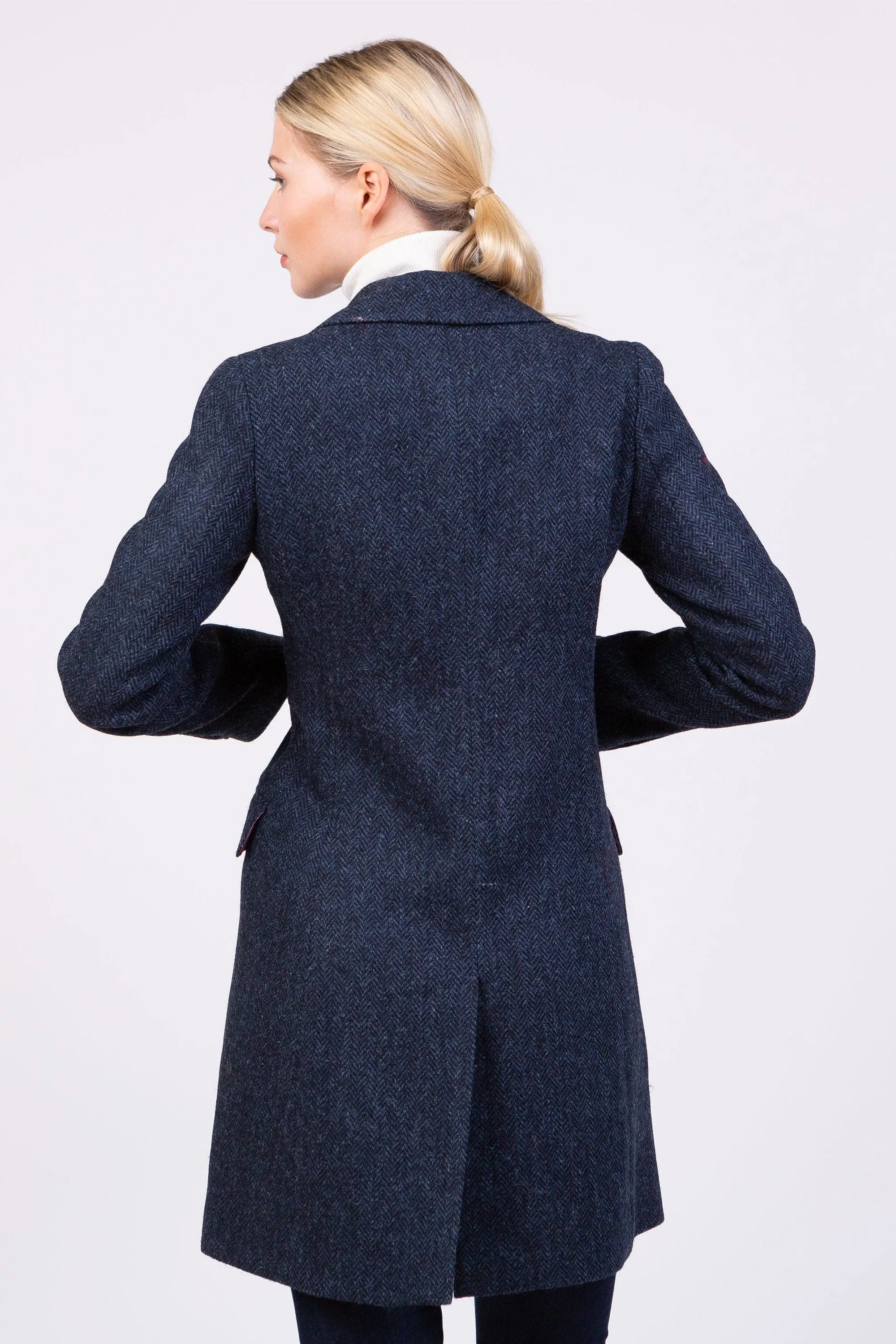 Women's Harris Tweed Melody Coat - Dark Navy Blue Herringbone