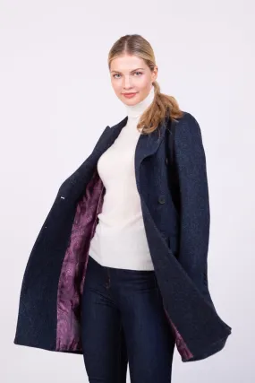 Women's Harris Tweed Melody Coat - Dark Navy Blue Herringbone