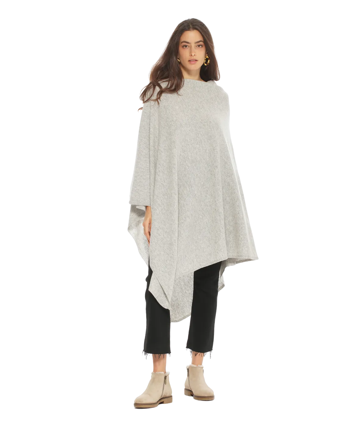 Women's Pure Cashmere Poncho Light Grey