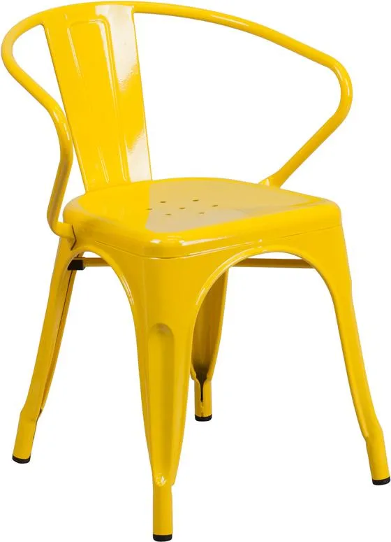 Yellow Outdoor Tolix Patio Arm Chairs and Table 31.5 x 63 - 7 Piece Set