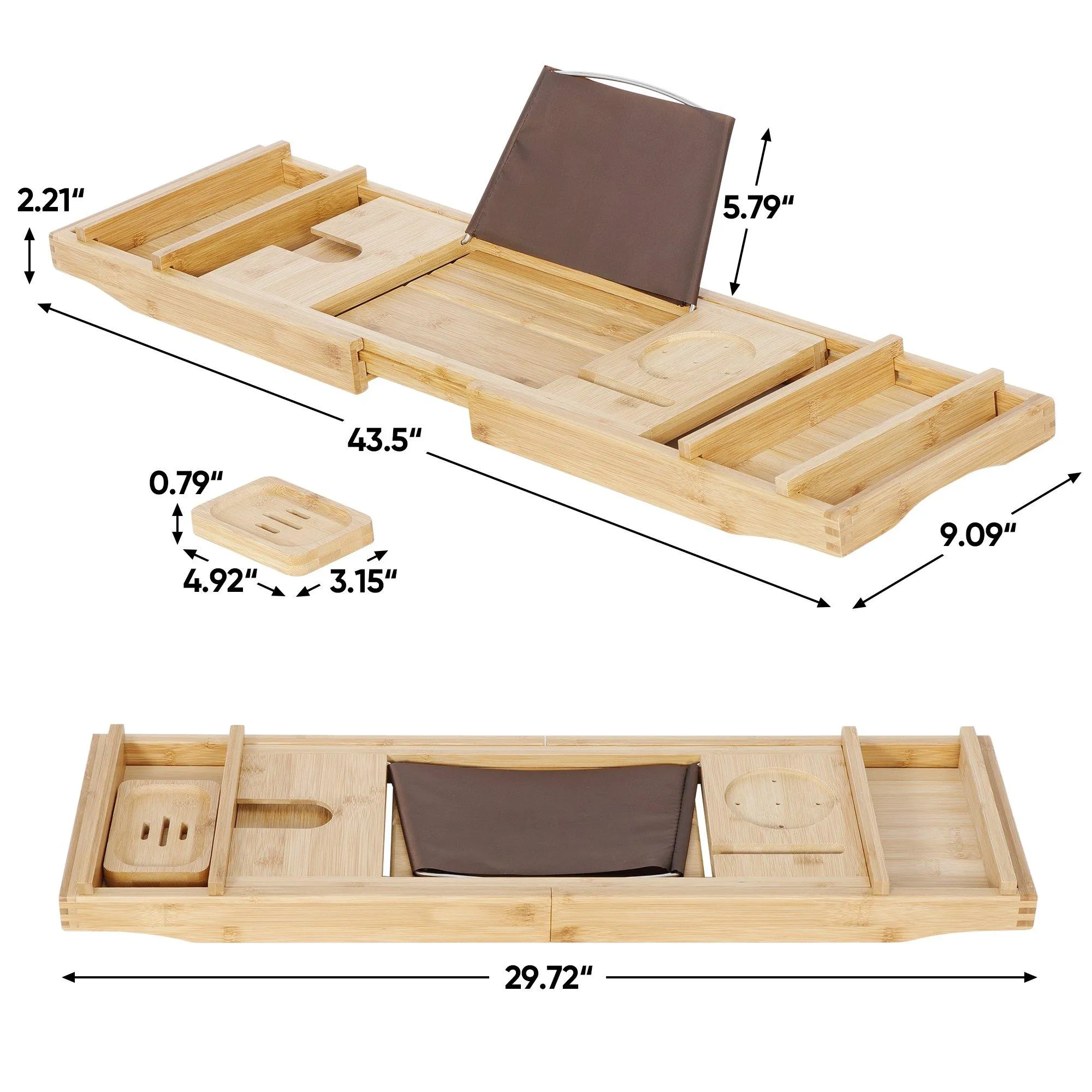 ZENY™ Bamboo Bathtub Caddy Tray with Soap Holder Extendable Bath Tray Holds Wine Glass, Phone, Ipad